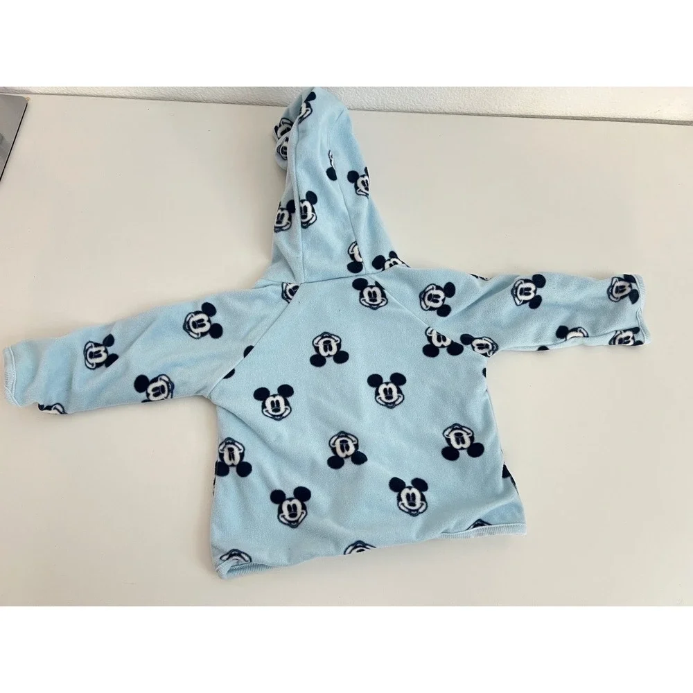 Disney Baby Mickey Mouse Fleece Hoodie‎ Light Blue Full Zip Ears Jacket 6-9M